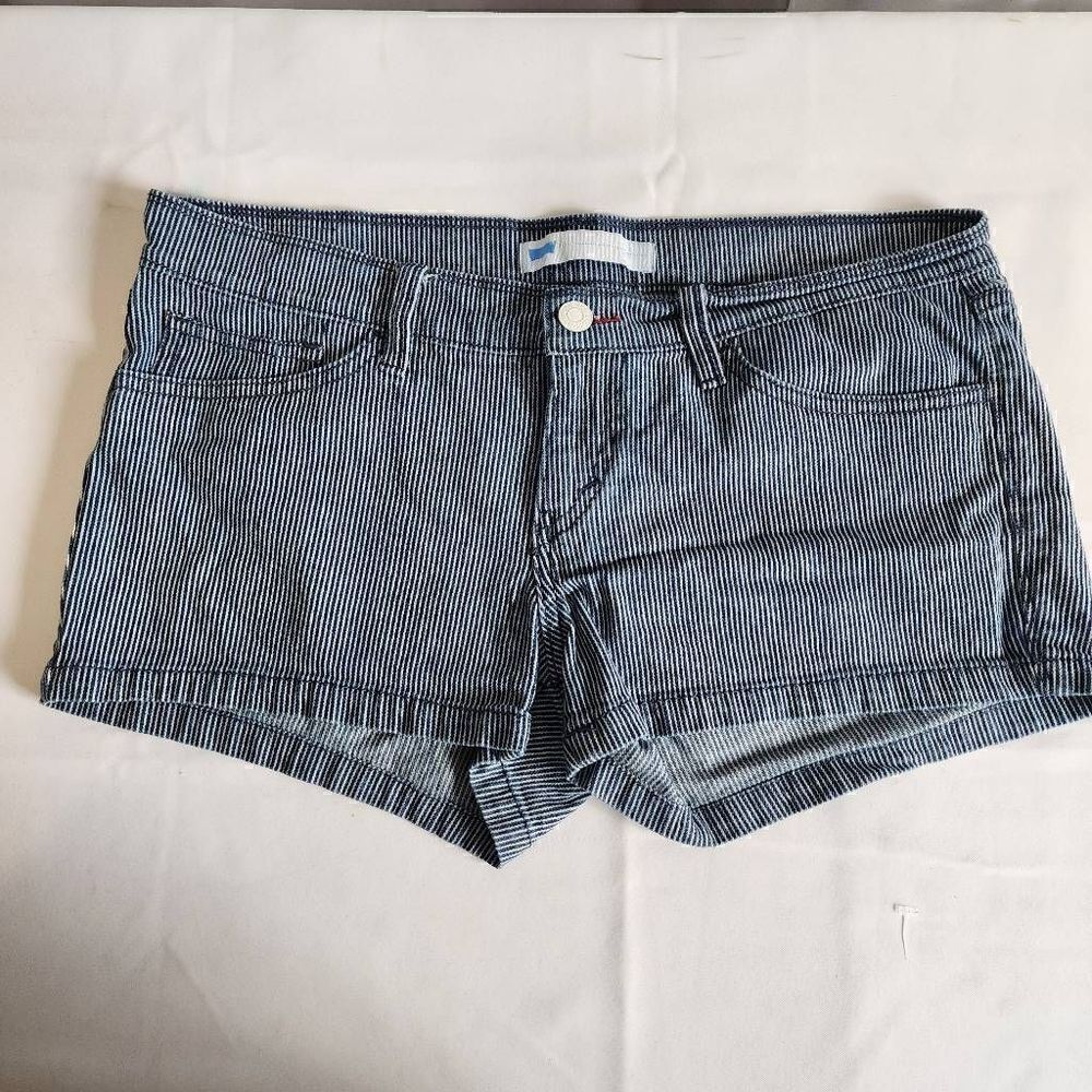 Levi's Denim Shorts Blue Conductor stripes 5 Pocket Zip Closure Flawed Size 11